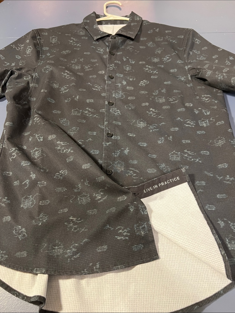 lululemon athletica Black Button-Down Shirt with Teal Micro-Print